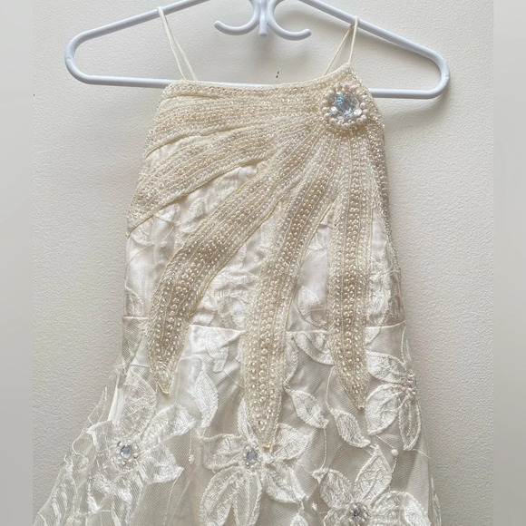 Vintage - 1980s Girl/Teen Cream Ivory Sequinned Halter Party Dress - Picture 7 of 8